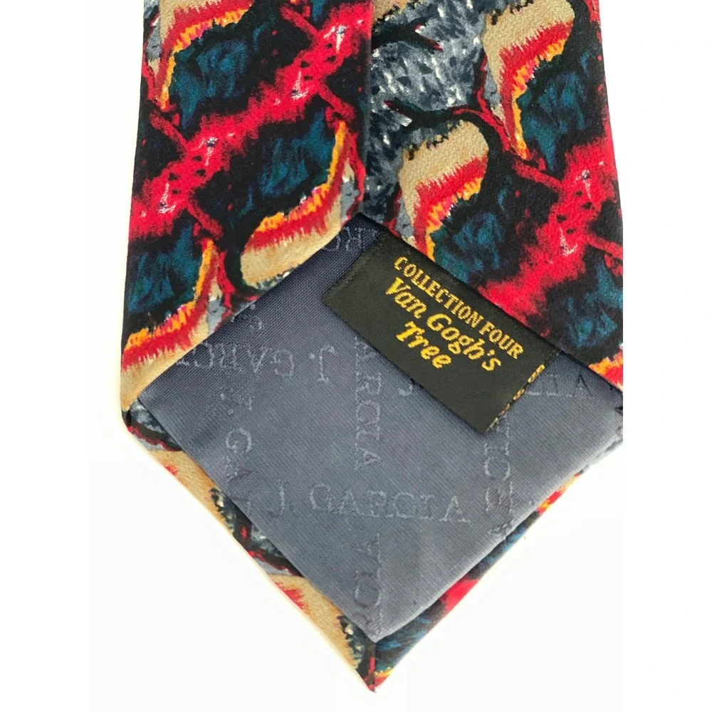 J. Garcia Mens Silk Tie Collection Four Van Gogh's Tree Abstract Red Blue Grey